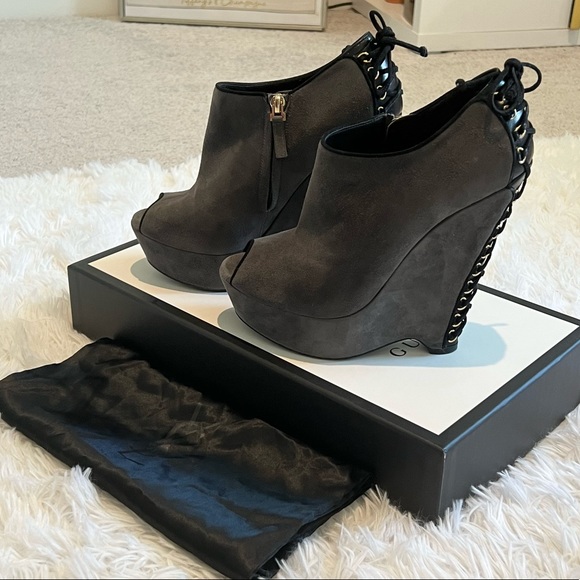 YSL gray suede lace up back wedges - Picture 6 of 8